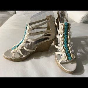 ONDADEMAR EMBELLISHED ESPADRILLE WEDGES SIZE 7